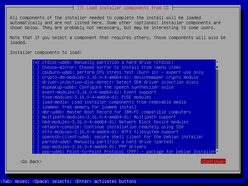 Debian load installer components